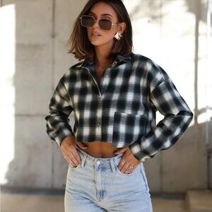 Cropped Plaid Button Down Shirt